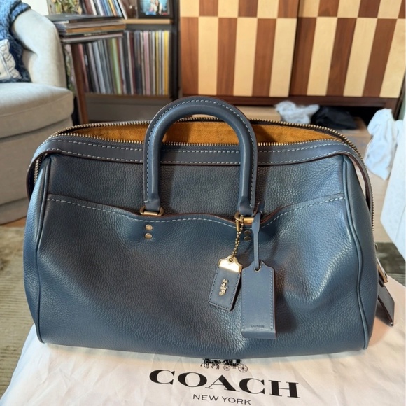 Coach Rogue Satchel 36 Glovetanned Navy Blue Leather with Gold Harware - Picture 7 of 9